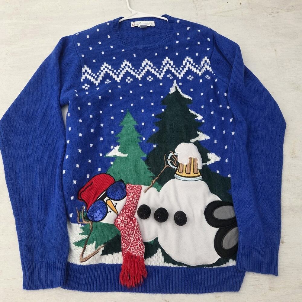Jolly Sweaters Christmas Holidays Party Time Snowman Size Large Ugly Sweater
